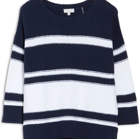 Kinross Striped Boatneck Long Sleeve 100% Cotton Sweater Size XL - Picture 2 of 4